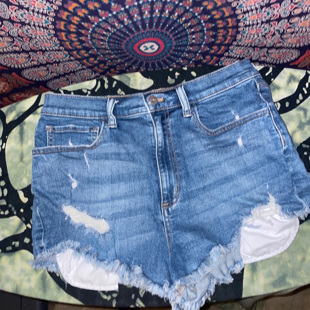 Victorias Secret PINK Denim short Shorts Cut off 12 Fray Daisy Dukes Blue - Picture 1 of 7